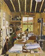 Major A.N.Lee in his hut ofice at Beaumerie-sur-Mer, Sir William Orpen